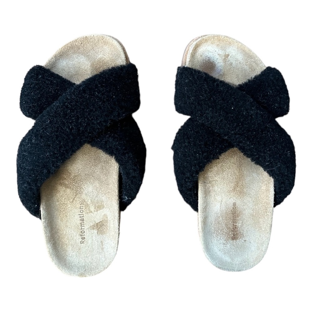 Reformation Black Allona Sherpa Sandal